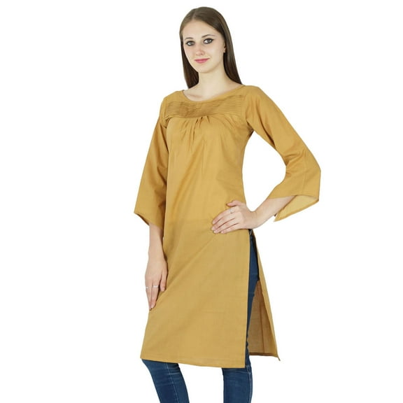 Women Casual Kurta Indian Ethnic Cotton Kurti Designer Tunic Solid Top Dress