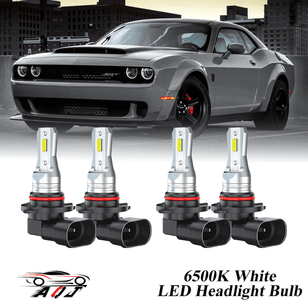 Compatible con Dodge Challenger 2015-2023 Kit de bombillas LED para faros (combo de luz alta y baja) (Paquete de 4), blancas 6500K 10,000LM súper brillantes, plug and play