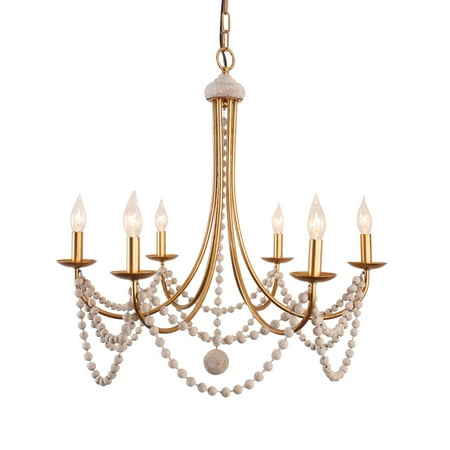 

6 Light Glod Beads Metal Vintage European Chandelier