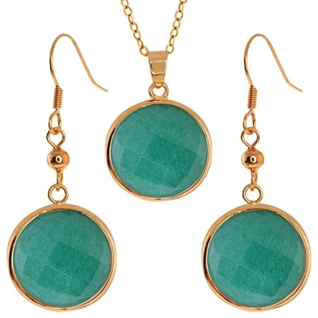Stunning Faceted Cyan Color Jadelite 18MM Round Dangle Earrings and Pendant Set