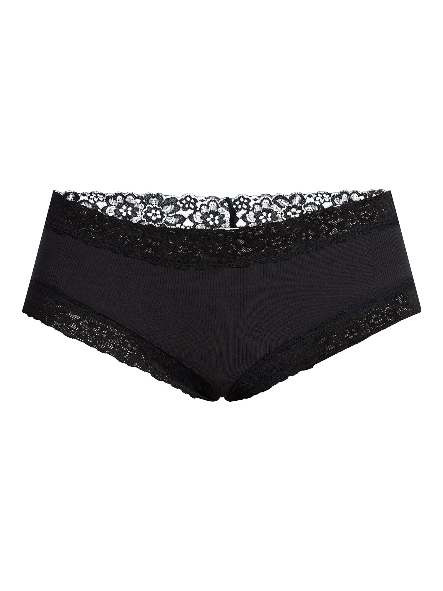 No Boundaries Lace Trim Cotton Rib Cheeky Panties, 3-Pack, Women's XS-XXXL