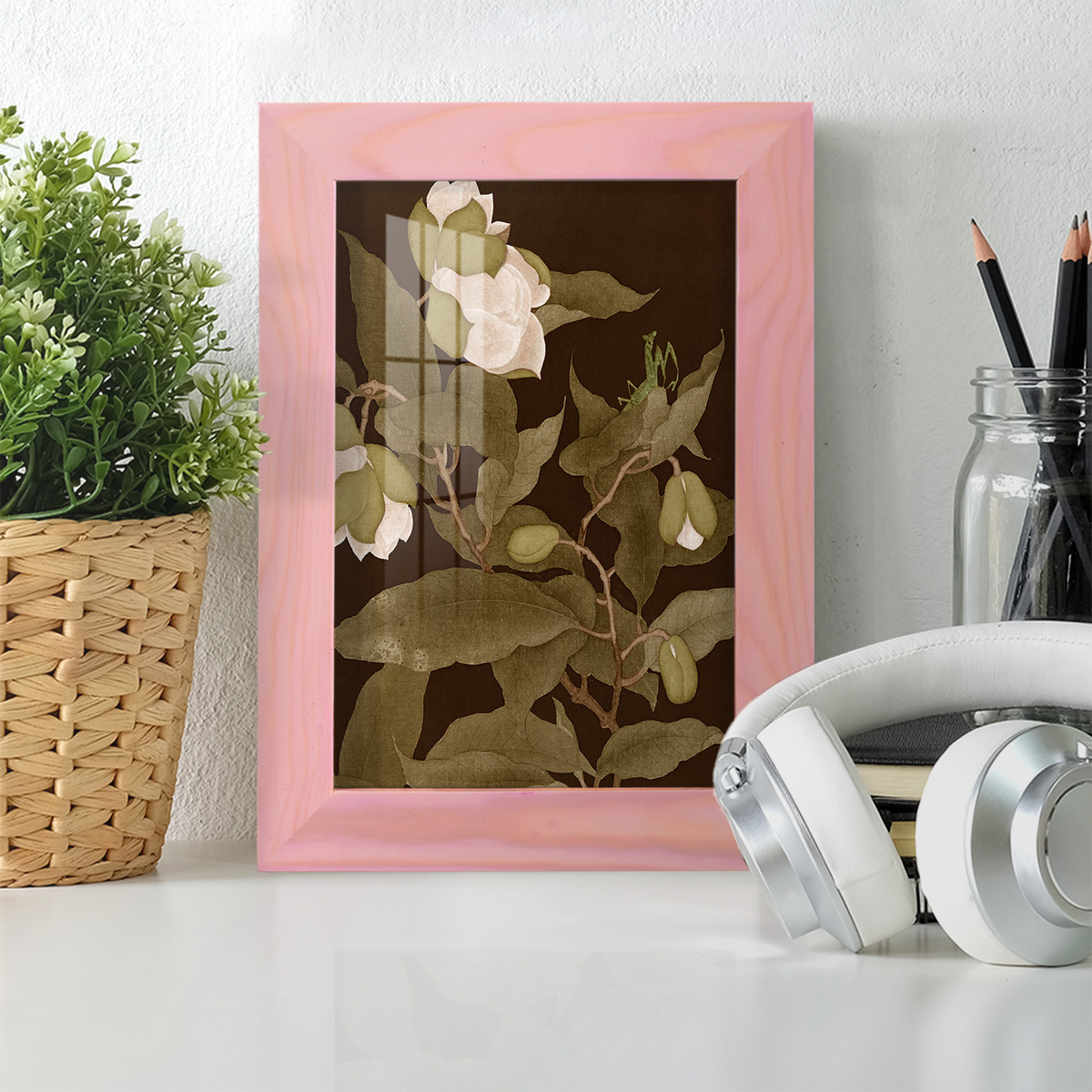 Asian Brocade I - Framed Print w/glass - Sunset Pink