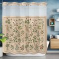 thumbnail image 6 of No Hook Shower Curtain with Snap in Liner, Country Green Botanical Waterproof Bath Curtain Double Layers with See Through Top Window, Retro Wildflower Herbs Hotel Shower Curtains 72x72in, 6 of 9