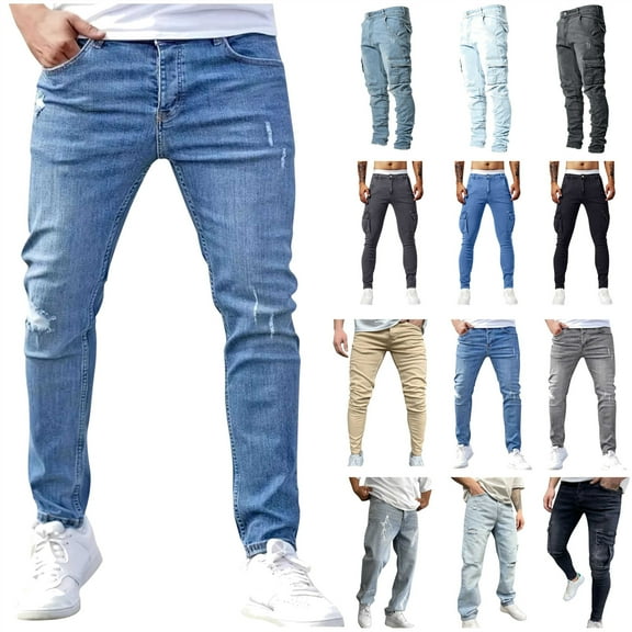 QATAINLAV Mens Skinny Jeans on Clearance, Slim Fit Stretch Denim Pants Tapered Jean Pants Lightweight Work Trousers with Multi Pockets Black XL