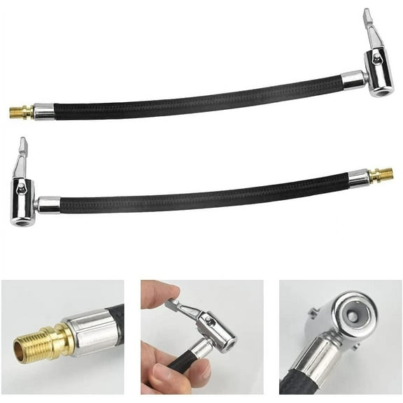 BUZIFU Tyre Valve Connector,Pump Connector,2Pcs Inflator Pump Hose Adapter with Locking Air Tyre Tire Chuck Car Tire Hoses Motorcycle Valve Air Rubber Hose for Motorcycle Bicycle Trucks Repair Tool
