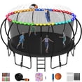 thumbnail image 1 of Jump Into Fun Trampoline 16FT, 1500LBS Trampoline for Kids and Adults with Enclosure, Basketball Hoop, Wind Stakes, LED light, Sprinkler and Socks, Outdoor Galvanized Full Spray Round Trampoline, 1 of 7