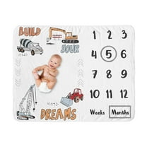 Sweet Jojo Designs Construction Truck Red Blue and Grey Fleece Milestone Baby Blanket 3 Piece Set
