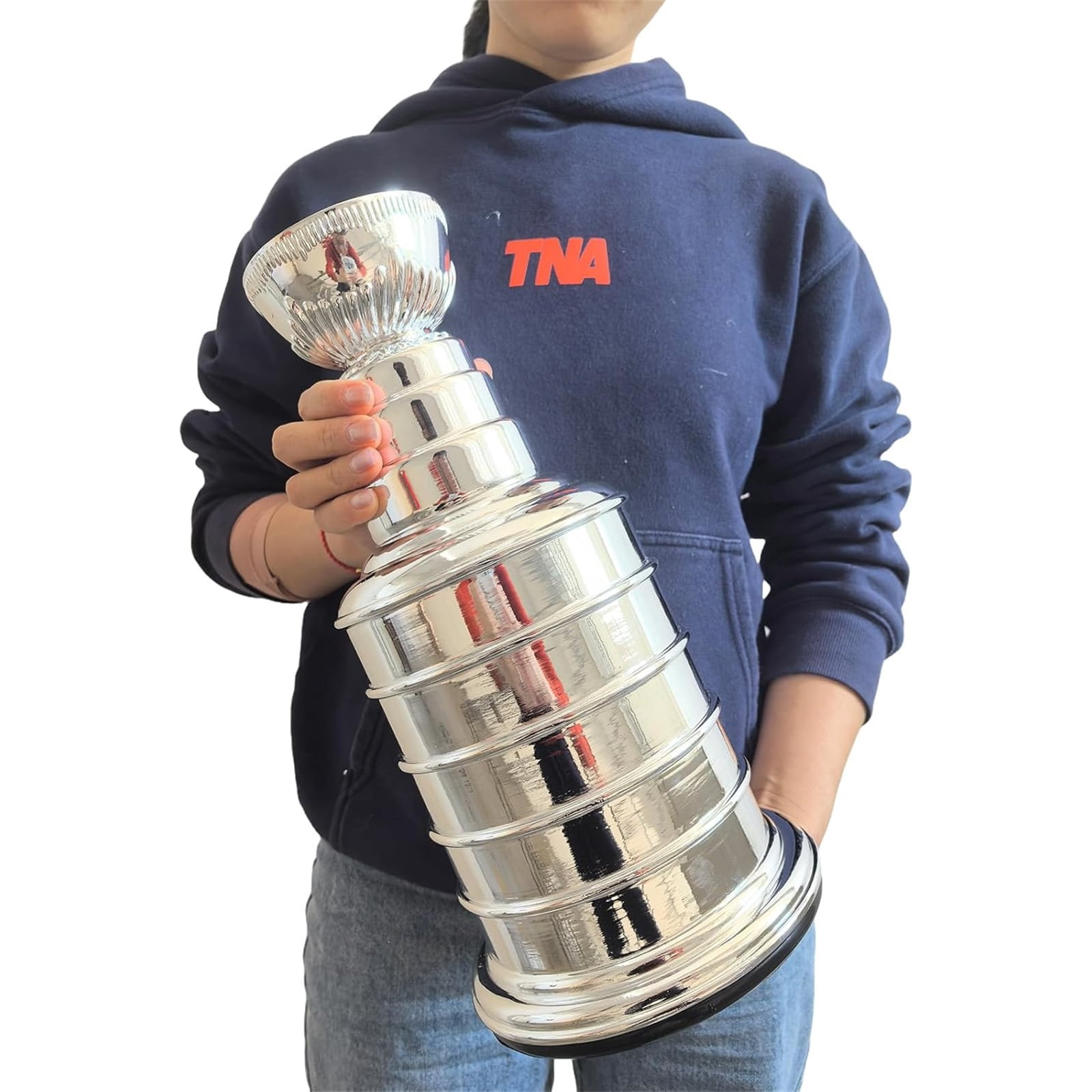 35cm Silver Ice Hockey Champion Trophy, Resin Stanley Cup Replica, Chrome Silver Hockey Sport Fans Players Coaches Collectors Gift,Silver