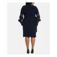 thumbnail image 2 of R&M RICHARDS Femme Bleu Marine Perlé Manches 3/4 V Cou Genou Longueur Robe Plus 20W, 2 of 2