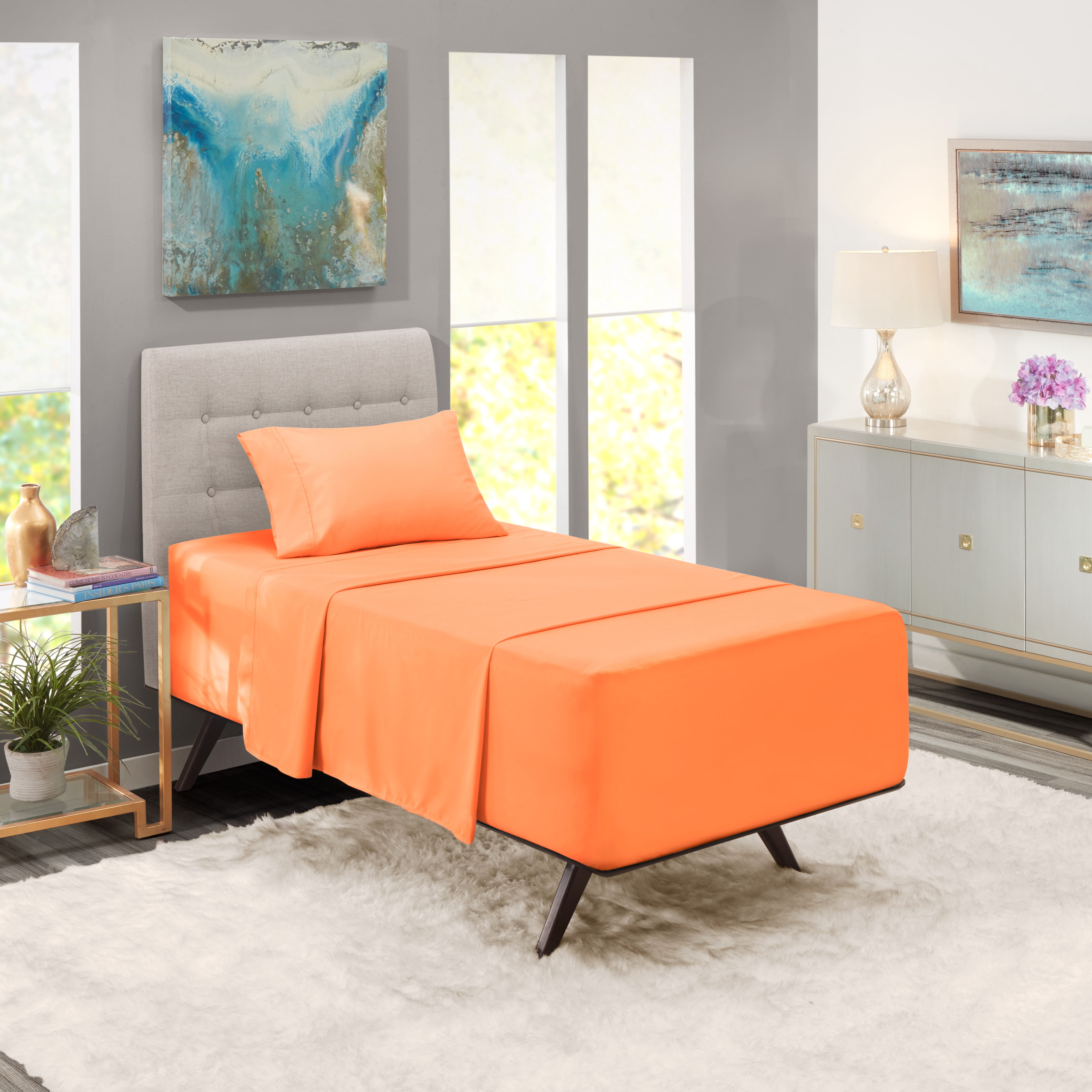 LammaLoe Extra Deep Pocket Twin Xl Sheets Set, 3 Piece, Fits 18"-24" Mattress, Breathable & Extra Soft Bed Sheets, Apricot Orange