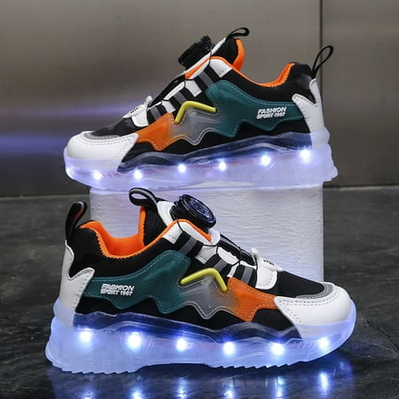 

Boys And Girls Casual Simple Luminous Sneakers Lightweight Low Top Non-slip Rotating Buckle Shoes For Autumn And Winter