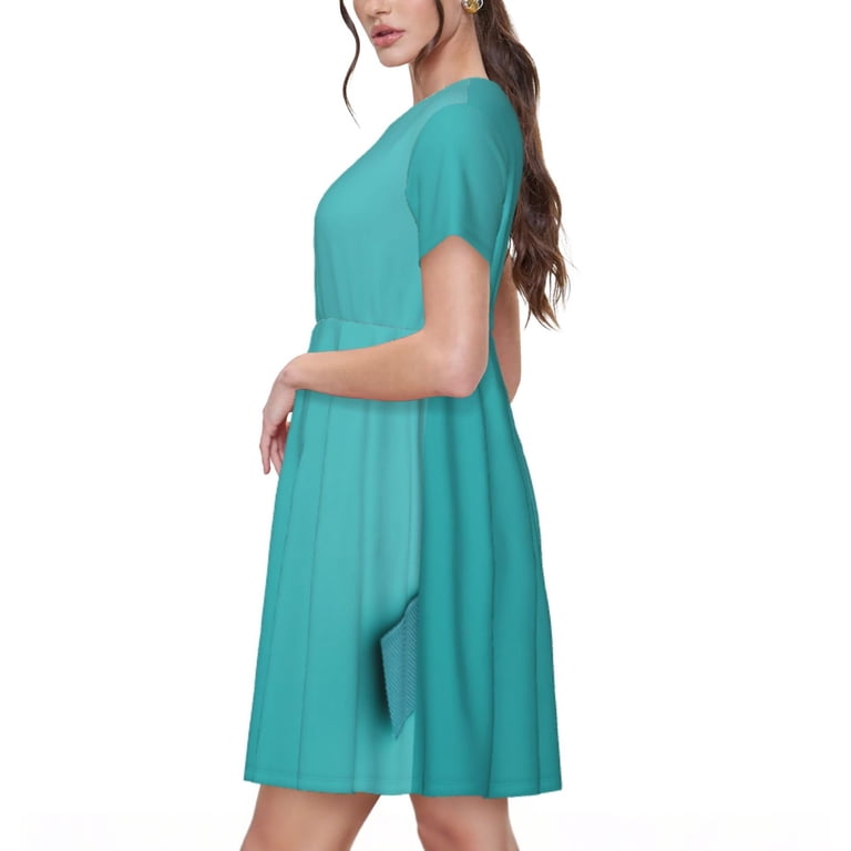 Rocae a Teal Ribbonin for Dresses Summer Casual Ruffle Short Sleeve Cute  Crew Neck Flowy Dress with Pockets - Walmart.com