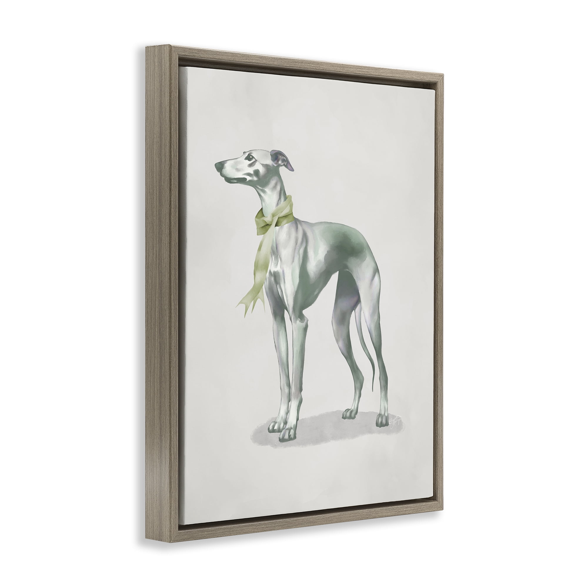 Stupell Industries Graceful Dog & Ribbon Brown Framed Floater Canvas Wall Art, design by Elizabeth Medley