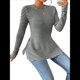 thumbnail image 3 of Camiseta de Larga A Rayas para Mujer, Cuello Redondo, Dobladillo con Abertura, Corte Entallado Negro XXL, 3 of 10