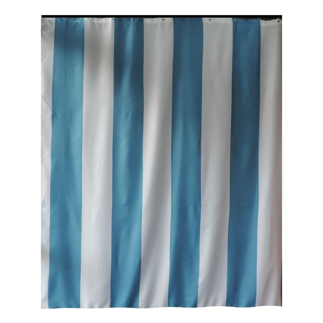 Gamma Extra Long Shower Curtain 78 x 72 Inch Aqua Blue Stripes Fabric
