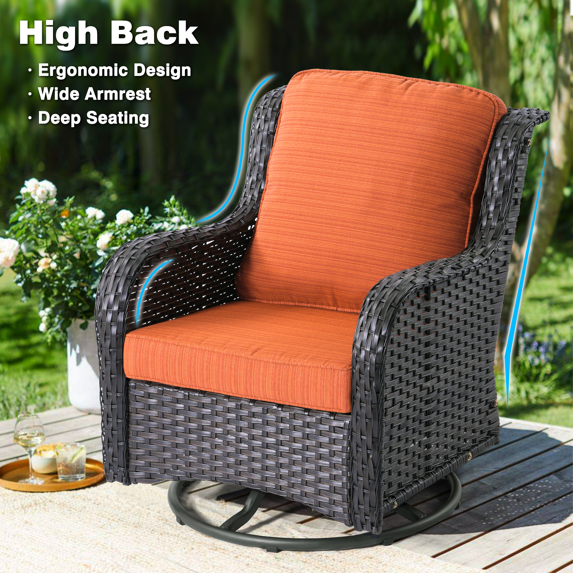 Ovios 6 Pieces High-Back Outdoor Furniture Wicker Patio Conversation Furniture with Rocking Swivel Chair for Backyard - image 4 of 8