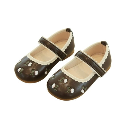 

Lovskoo Toddler Flower Girl Dress Shoes Embroidered Closed Toe Ballerina Flats Party School Shoes Wedding Princess Leather Shoes (Toddler/Little Kid/Big Kid) Brown