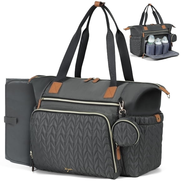 Bolsa Pañalera Grande Tonyeee, Impermeable, para Bebé, Bolsa de Hospital para Parto con Estuche para Chupete, Cambiador y Correa para Hombro, Gris Oscuro