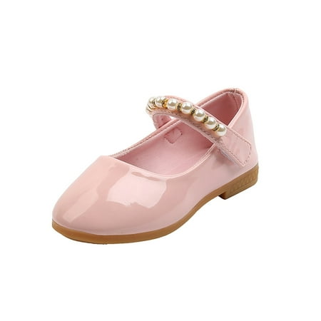 

Colisha Children Princess Shoes Comfort Mary Jane Magic Tape Flats Walking Breathable Flat Shoe Pearl Loafers Pink 4.5C