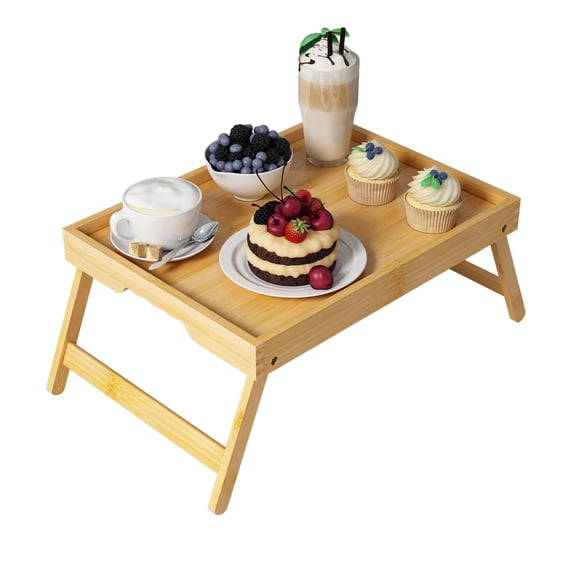 Bandeja de cama de bambú Youpehom con patas plegables 45x27x20cm
