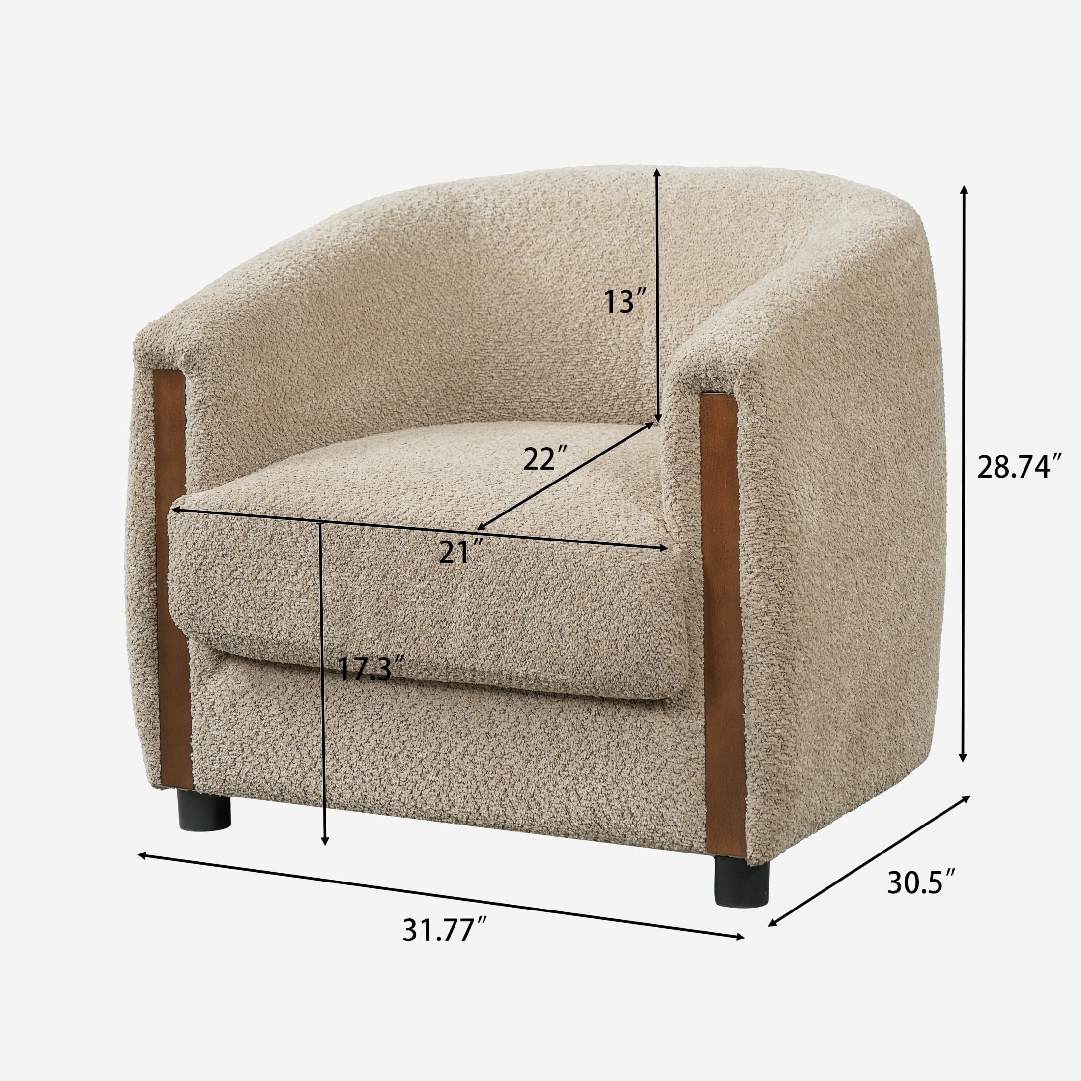 Christopher Knight Home Modern Curved Upholstered Barrel Accent Chair, Removable Cushion, Oatmeal, Set of 2