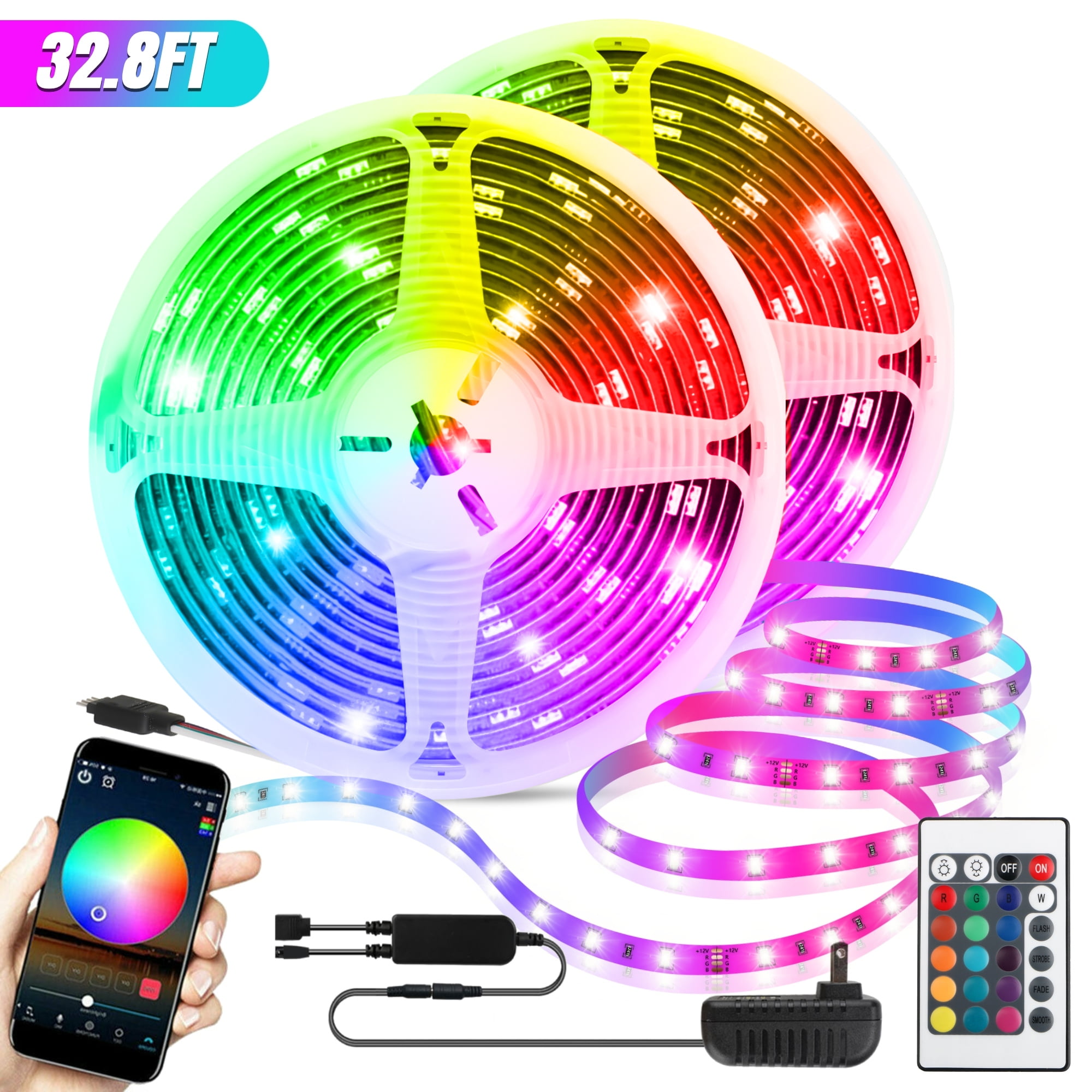 LED Strip Light, TSV 32.8ft Multicolor 3528 LED Tape Light with Remote