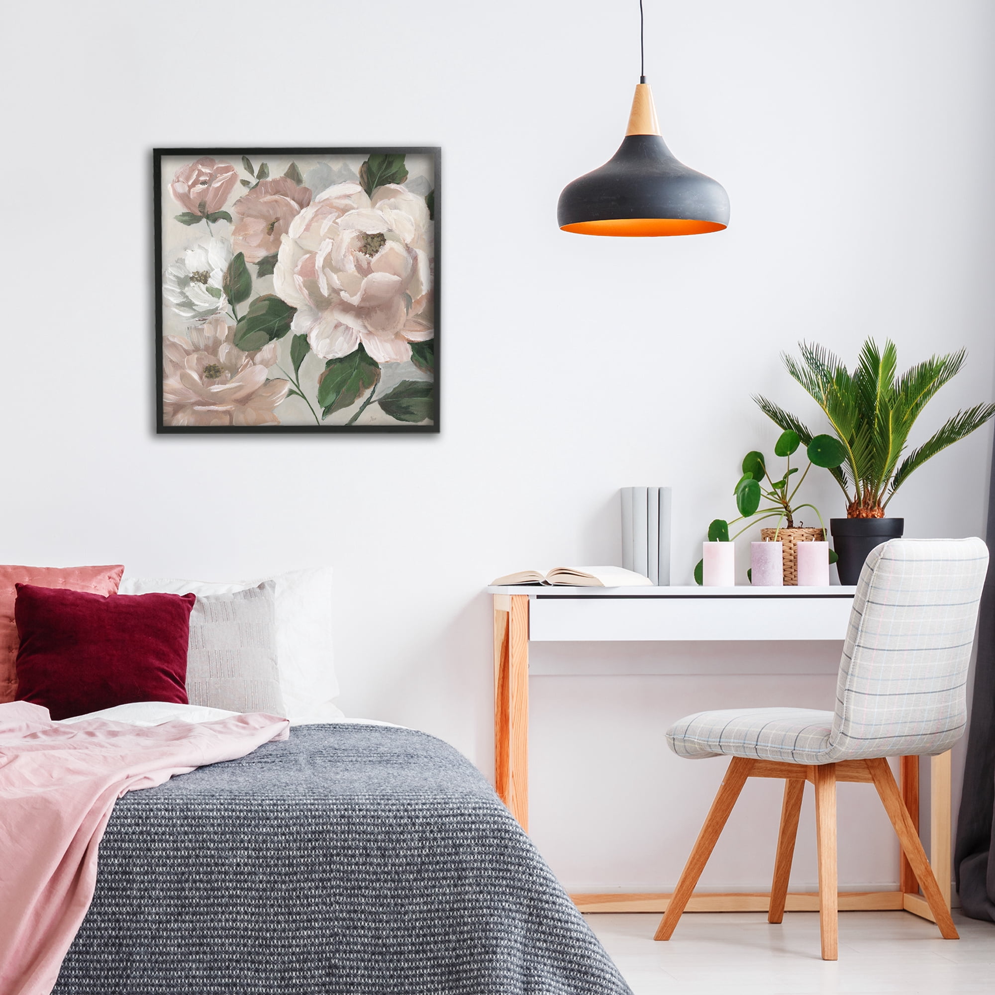 Stupell Industries Delicate Blush Peonies with Leaves Black Framed Giclee Art, design by Nan