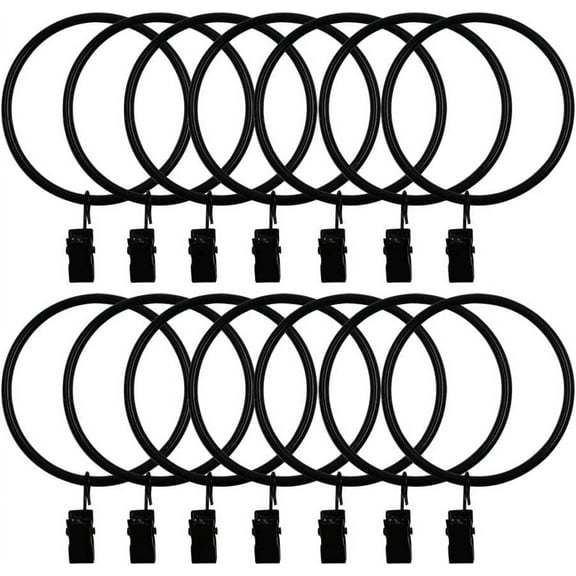 14 Pack Strong Iron Metal Curtain Rings with Clips 2.5 Inch Diameter, Decorative Drapery Rustproof Curtain Rod Clip Ring, Durable Vintage Drapery Hooks with Clips (14PCS Black)