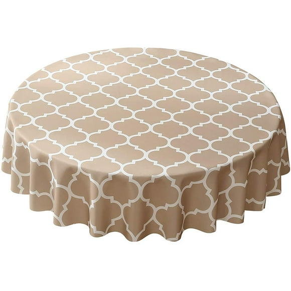 MAWCLOS Table Cloths Moroccan Tablecloth Washable Decorative Tablecloths Covers Polyester -proof Luxury Oil-Proof Khaki 152cm Diameter (Round Tablecloth)