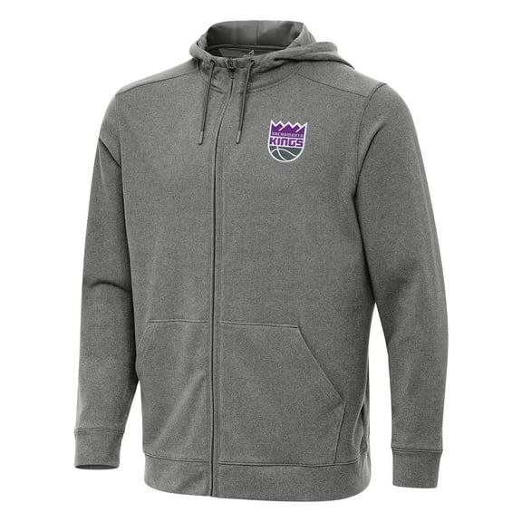 Men's Antigua Heather Charcoal Sacramento Kings Effortless Full-Zip Hoodie Jacket
