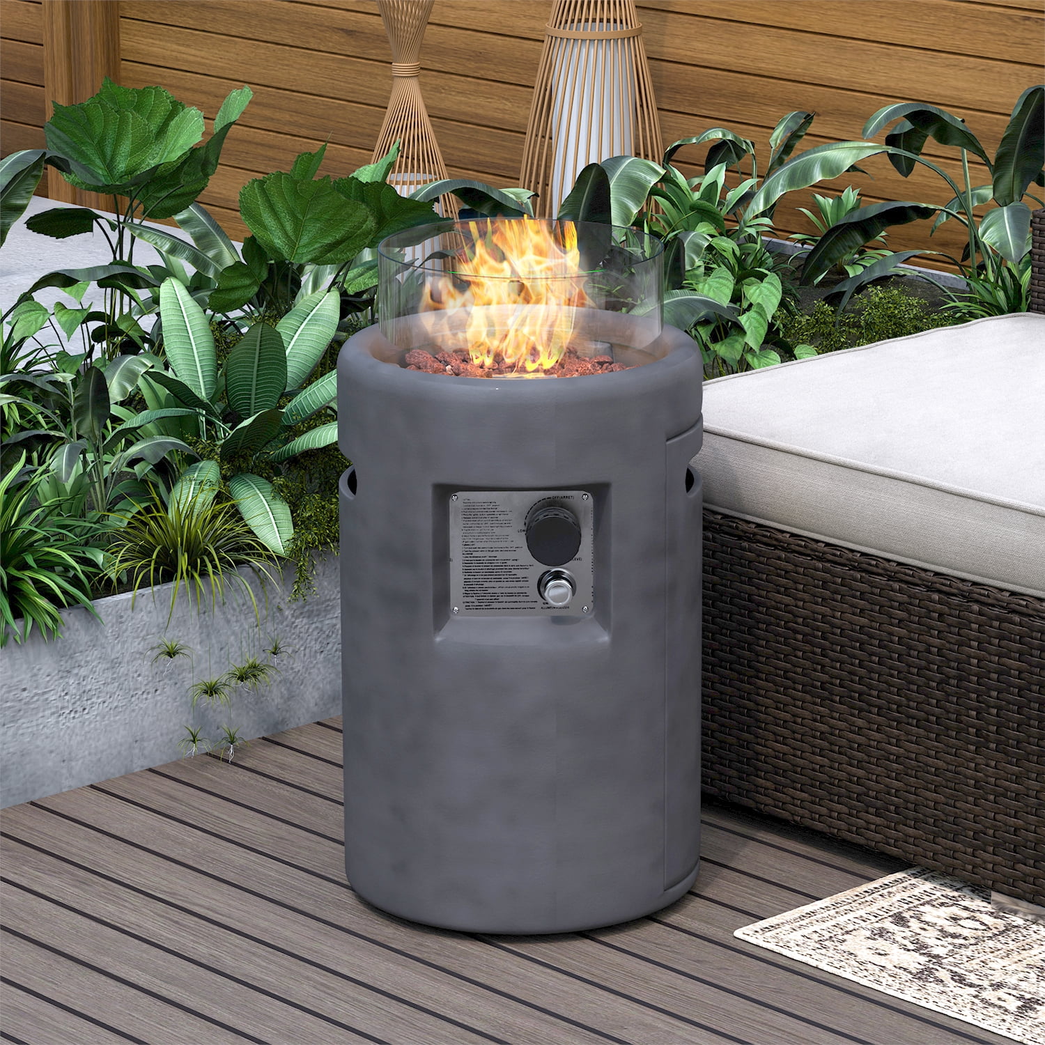 MOALCOFER 40,000 BTU Outdoor Fire Pit,16'' Round Propane Fire Pit with Windproof Glass Guard,Lava Rocks & Waterproof Cover