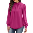 thumbnail image 1 of Camisas de Larga para Mujer, Blusas de Cuello Alto con Pliegues Delanteros, Ropa Informal Elegante para Otoño. Rosa Roja XXL, 1 of 5