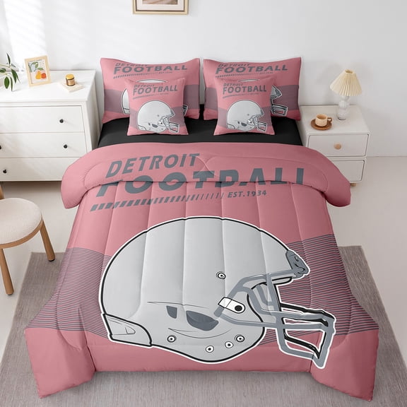 Erosebridal 7Pcs Twin Size American Football City Bedroom Comforter Sets with Sheets American Football Sports Game Comforter Sets Bed in a Bag with Pillowcases & Throw Pillow Covers, Detroit