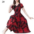 thumbnail image 1 of Lady Fashion Floral Print Tight Waist Large Swing V-Neck Short Sleeve Maxi Dress, 1 of 8