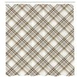 thumbnail image 2 of Ambesonne Beige Tan Shower Curtain, Plaid in Pastel Nude Art, 69"Wx84"L, Off White Dark Mustard, 2 of 4