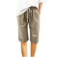 thumbnail image 2 of Dazajoo Women's Bermuda Shorts Knee Length Cotton Linen Solid Color Pants with Pockets 2026 Summer Trendy Printed Elastic Waist Comfy Loose Fit Shorts,Khaki,M, 2 of 4