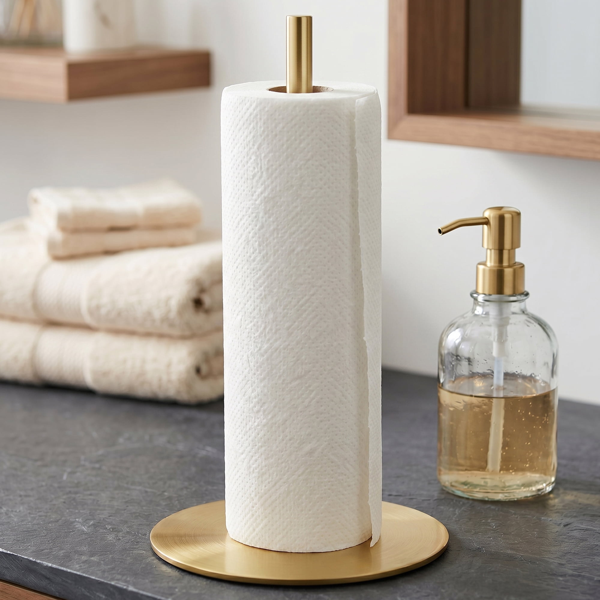 Unique Bargains Countertop Non Slip Base Dispenser Paper Towel Holder Gold B 11.8x6.7inch