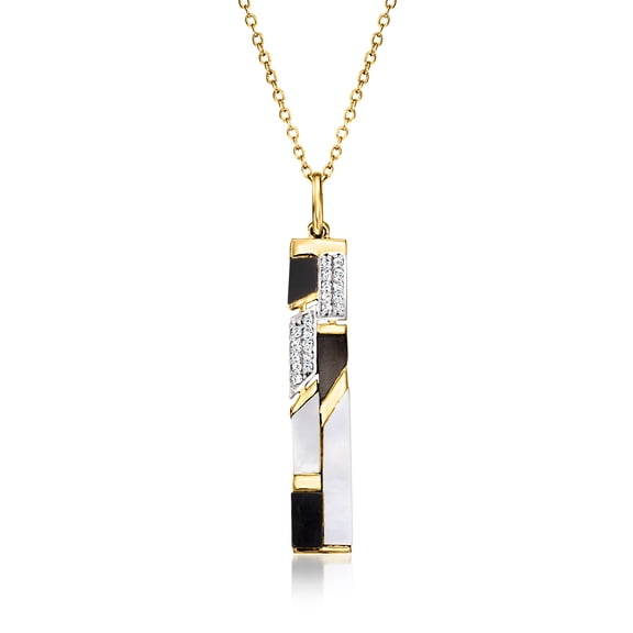 Ross-Simons Mother-Of Pearl and Onyx Pendant Necklace With .10 ct. t.w. White Topaz in 18kt Yellow Gold Over Sterling, Women's, Adult