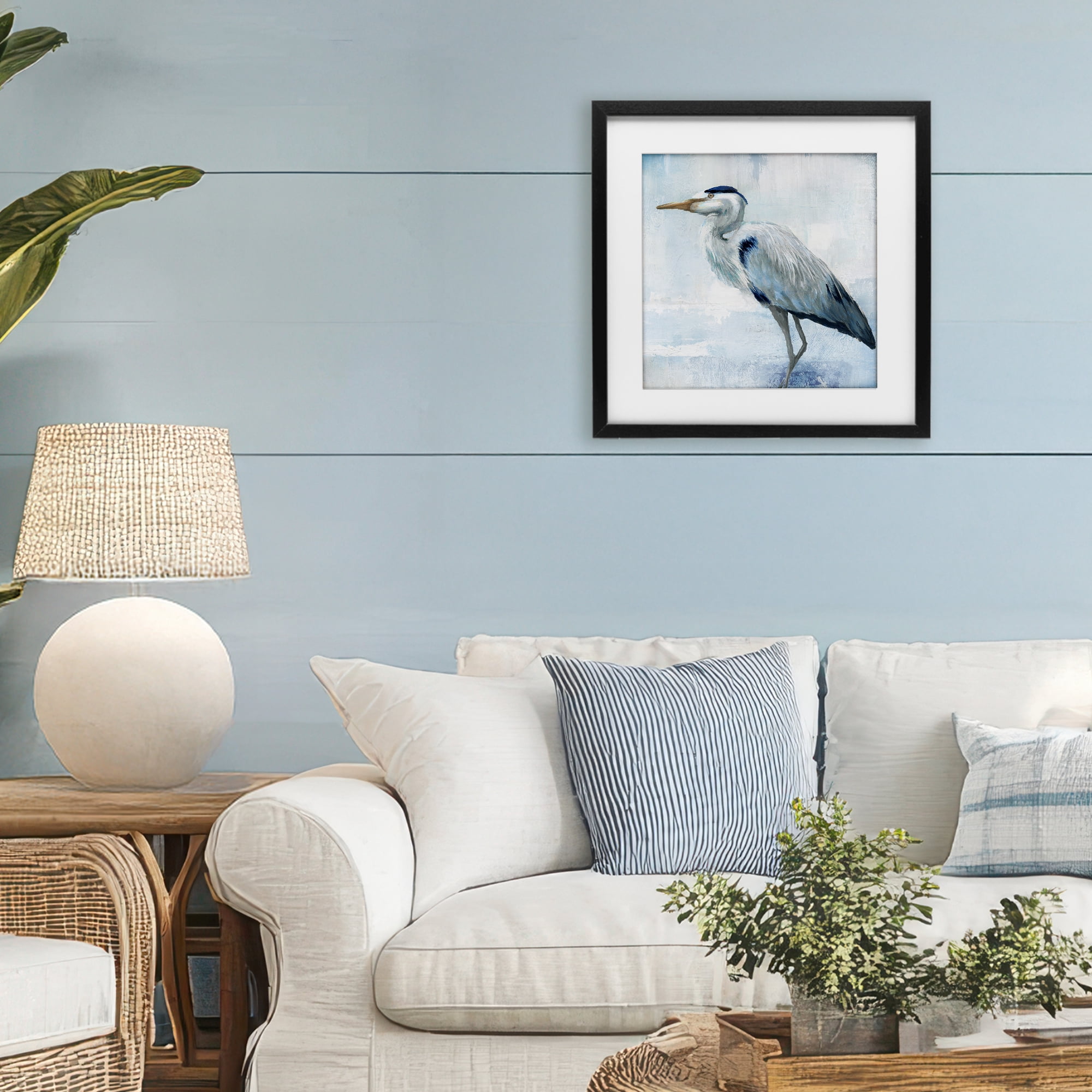 Stupell Industries Faded Blue Heron Black Framed Print Under Glass, design by Nan