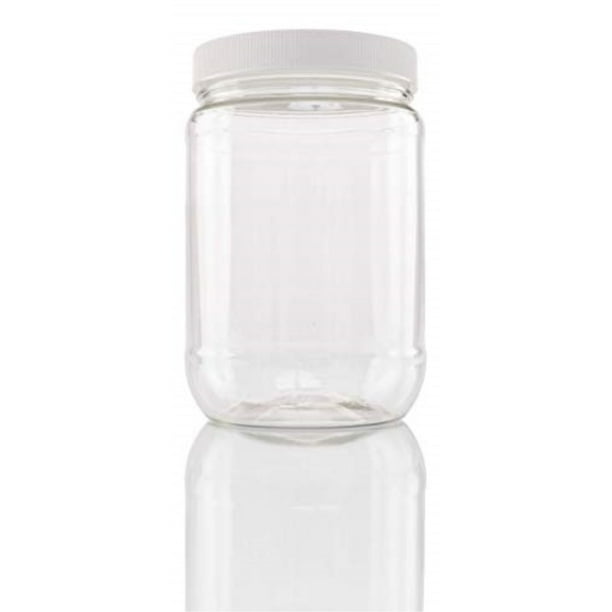 6 32 oz. Plastic Wide Mouth Jars with White Pressurized Sealed Lids