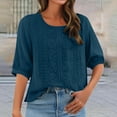 thumbnail image 5 of Kogui Linen Tops for Women 3/4 Sleeve Summer Boho Peasant Blouses Dressy Casual Bohemian Tunic Shirts (Dark Blue,XXXL), 5 of 7