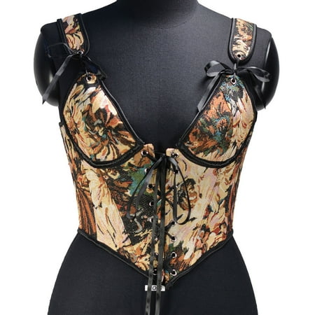 

QIPOPIQ Clearance Corset Top for Women Renaissance Faire Eyelet Lace-up Floral Print Fishbone Court Vintage Corset