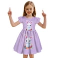 thumbnail image 2 of Wuxian Kids Dresses Cute Cartoon Easter Bunny Print Short Sleeve Ruffles Crewneck High Waist Flutter Sleeve Party Dress For Baby Floral Casual Sundress Prom Dresses For Teens,Purple,3-4 Years, 2 of 4