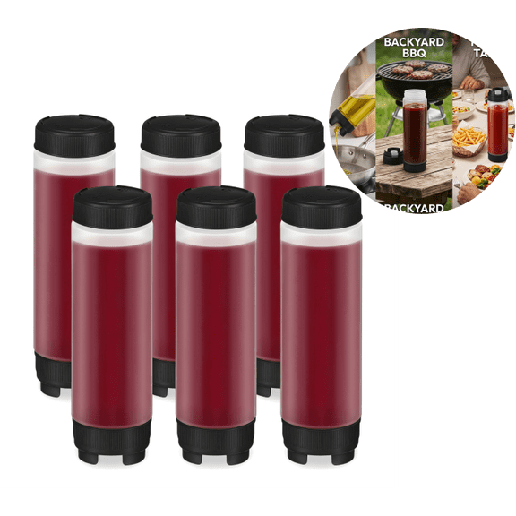 Condiment Squeeze Bottles 16 oz, 6 Pack Upside Down Sauce Bottles with Leak-Proof Valve, BPA-Free for Ketchup, Mustard, BBQ Sauce & Dressing