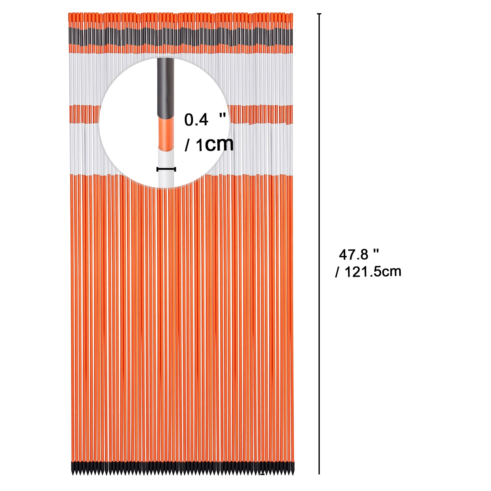 KFFKFF 50 Packs of 48inch Reflective Driveway Markers,  Snow Stakes for Driveway, 0.32" Fiberglass Poles, Orange