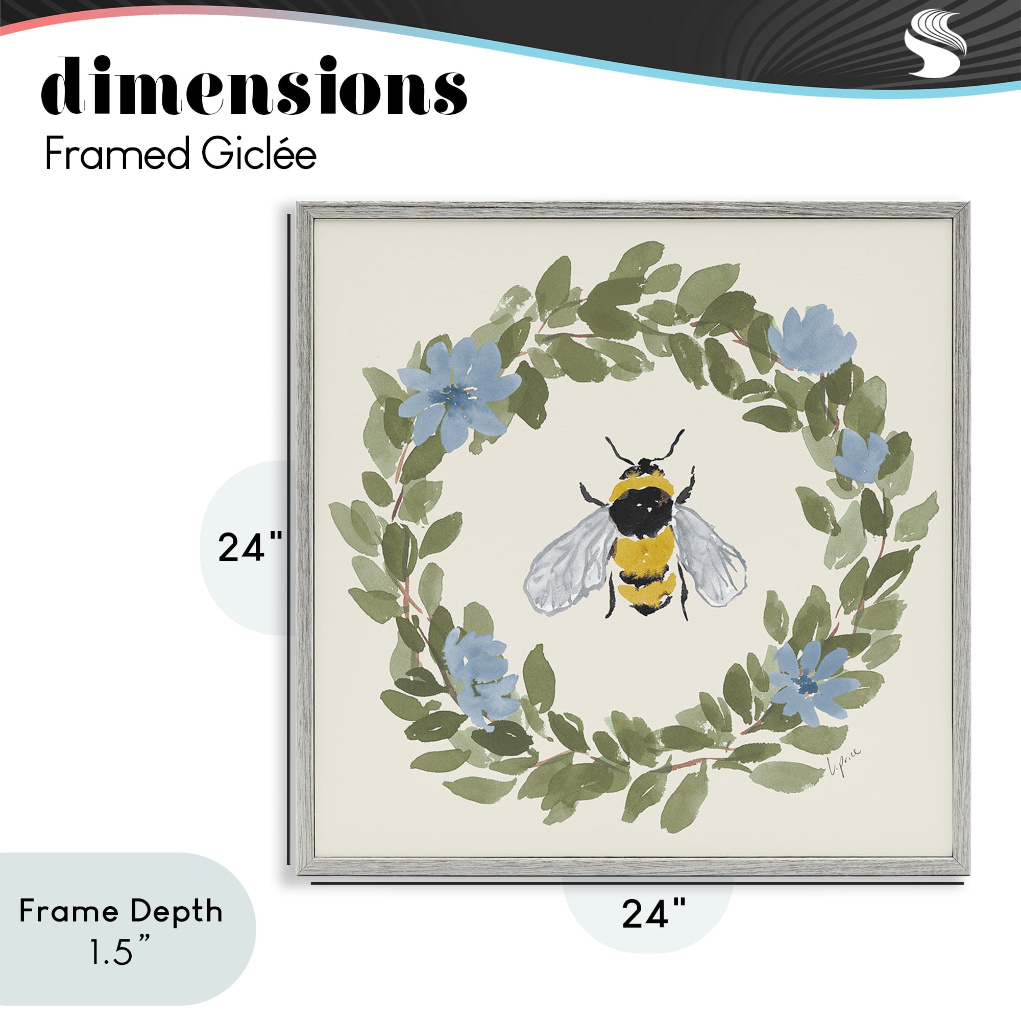 Stupell Industries Floral Wreath Bee Celebration Gray Framed Giclee Art, design by Lucille Price