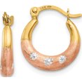 thumbnail image 1 of 14K Yellow & Rhodium White And Rose Flower Hoop Earrings (15 X 12) Made In Indonesia tl731, 1 of 6