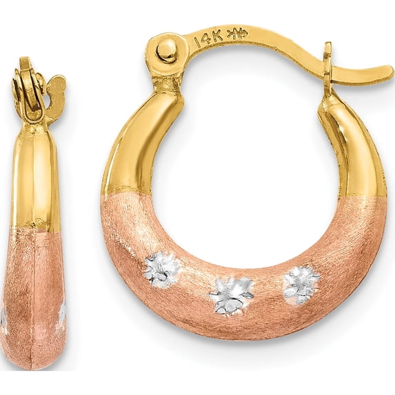 14K Yellow & Rhodium White And Rose Flower Hoop Earrings (15 X 12) Made In Indonesia tl731