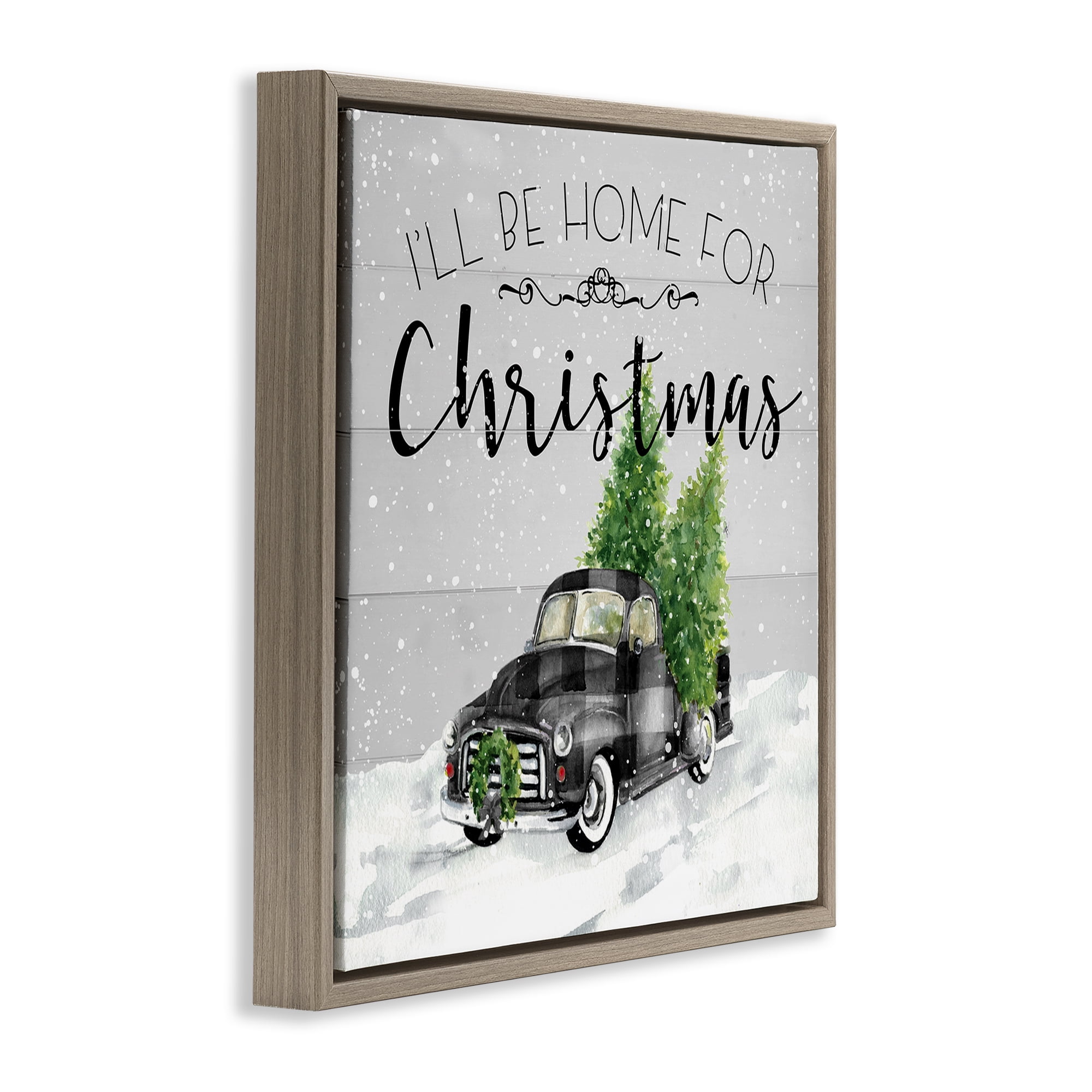 Stupell Industries Plaid Truck Christmas Phrase Holiday Painting Brown Floater Framed Canvas Art Prints Wall Art, 25 x 25