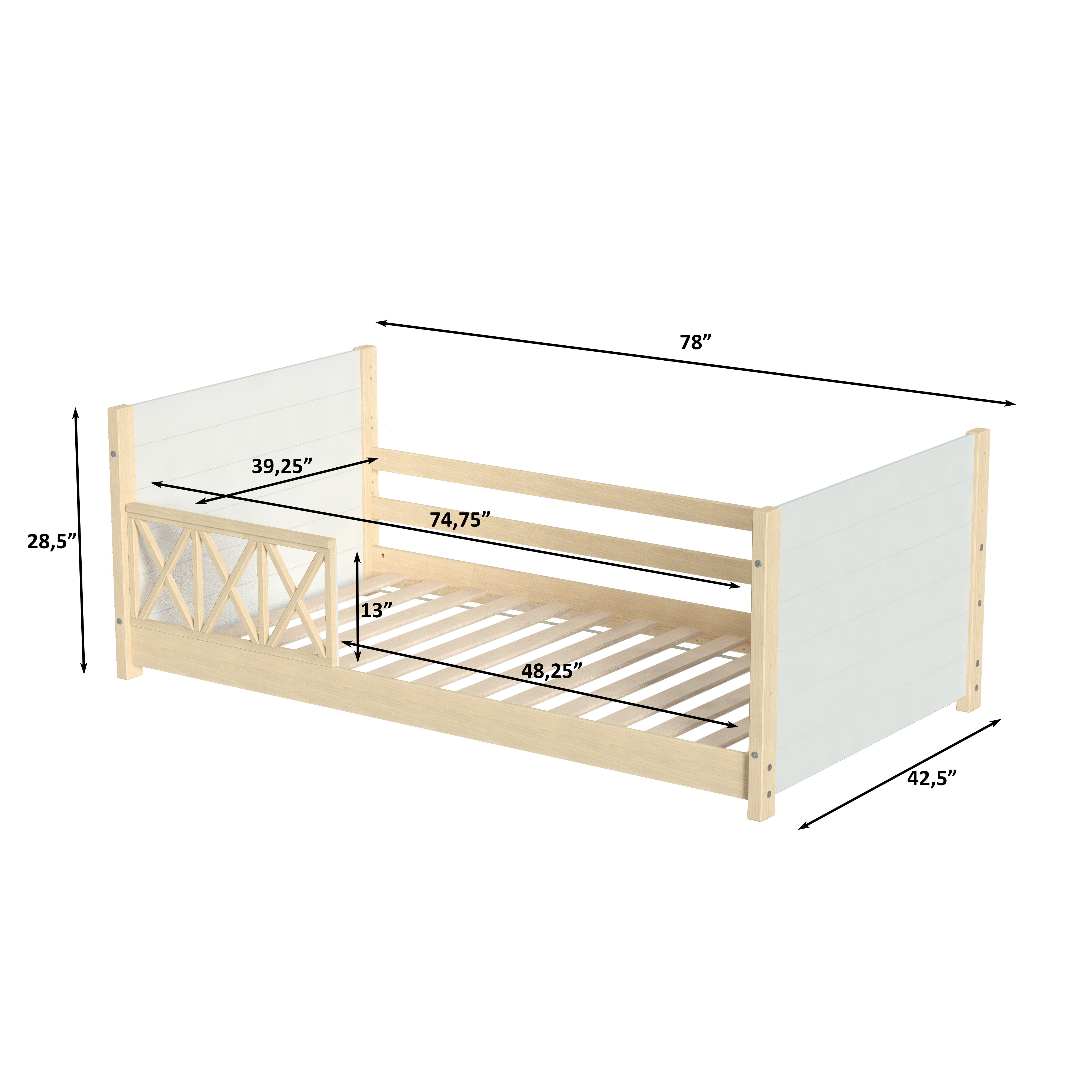 Polifurniture Cozy Kids Twin Size Wood Daybed with Guardrails